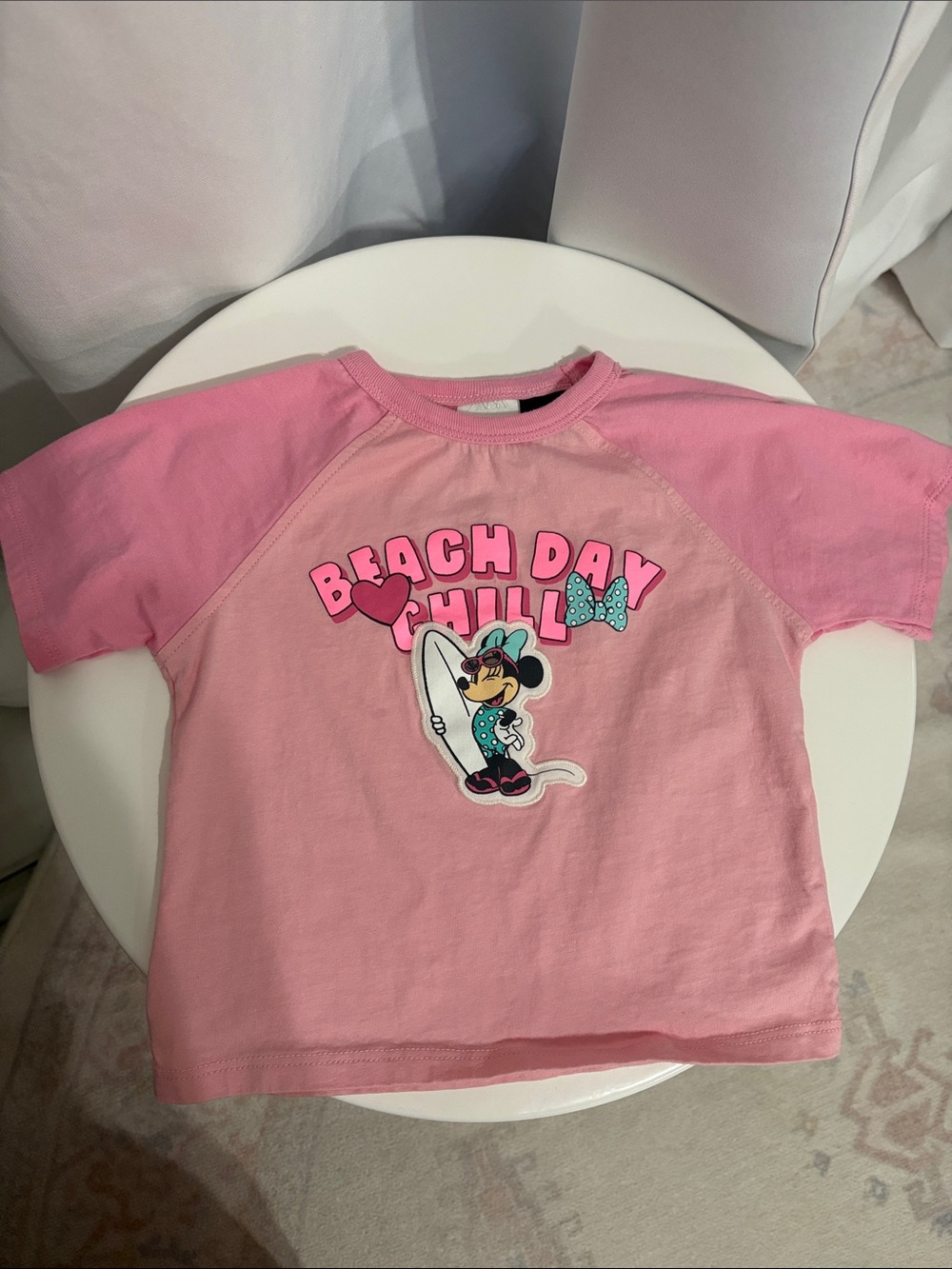 Zara Pink Minnie Mouse 'Beach Day Chill' Raglan Tee